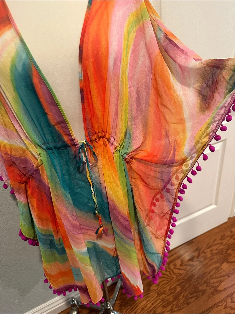 Bleu Rod Beattie Sz 2X Multicolor Rainbow Pom-Pom Swim Coverup - Picture 5 of 10